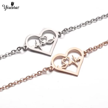 

Yiustar Sweet Heart Bracelet Rose Steel Color Stainless Steel Bracelet Beautiful Women's Jewelry Shipping Best Bijoux