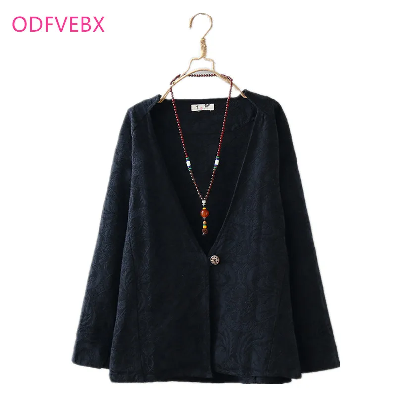 Summer New Women blazer 2018 Retro Jacquard Buckle V-Neck Cotton Ladies Casual Fashion Long sleeve Printing women | Женская одежда