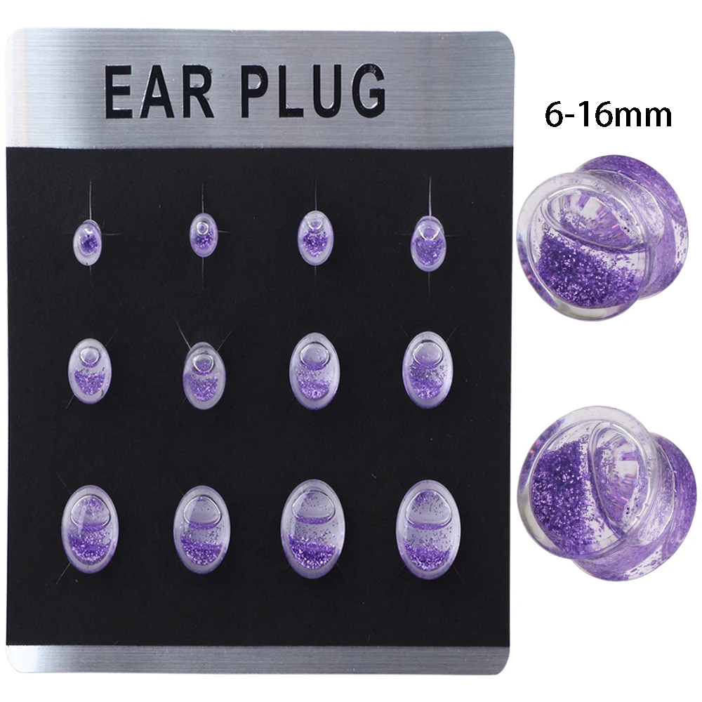 

JUNLOWPY 60pcs Acrylic Liquids Floating Glitter Ear Plug Gauge Piercing Double Flared Saddle Flesh Tunnels Body Jewelry Expander