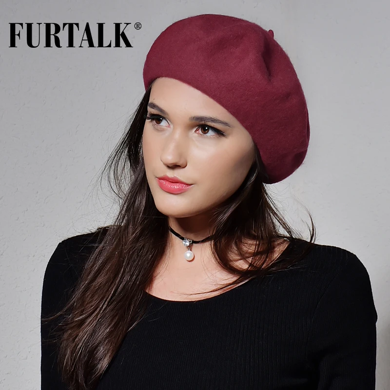 FURTALK 100% шерстяной берет шляпа для женщин зимние теплые шапки девочек Женская