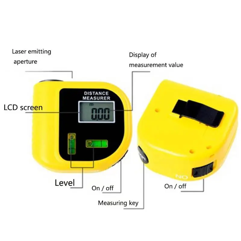 

18M Mini Ultrasonic Digital Tape Measure Laser Range Finder Distance Meter & Laser Pointer Rangefinder Level Tool