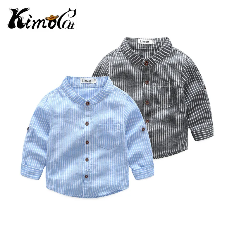 Kimocat/Новая детская блузка хлопковые рубашки с длинными рукавами на весну и осень для мальчиков рубашка в полоску для джентльмена
