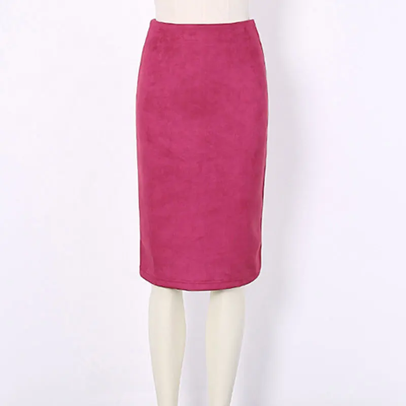 JYConline, винтажные женские юбки, замша, миди, юбка-карандаш, женская,, высокая талия, облегающая юбка, Saia, Сплит, Офисная Женская юбка, для женщин s - Цвет: Красный