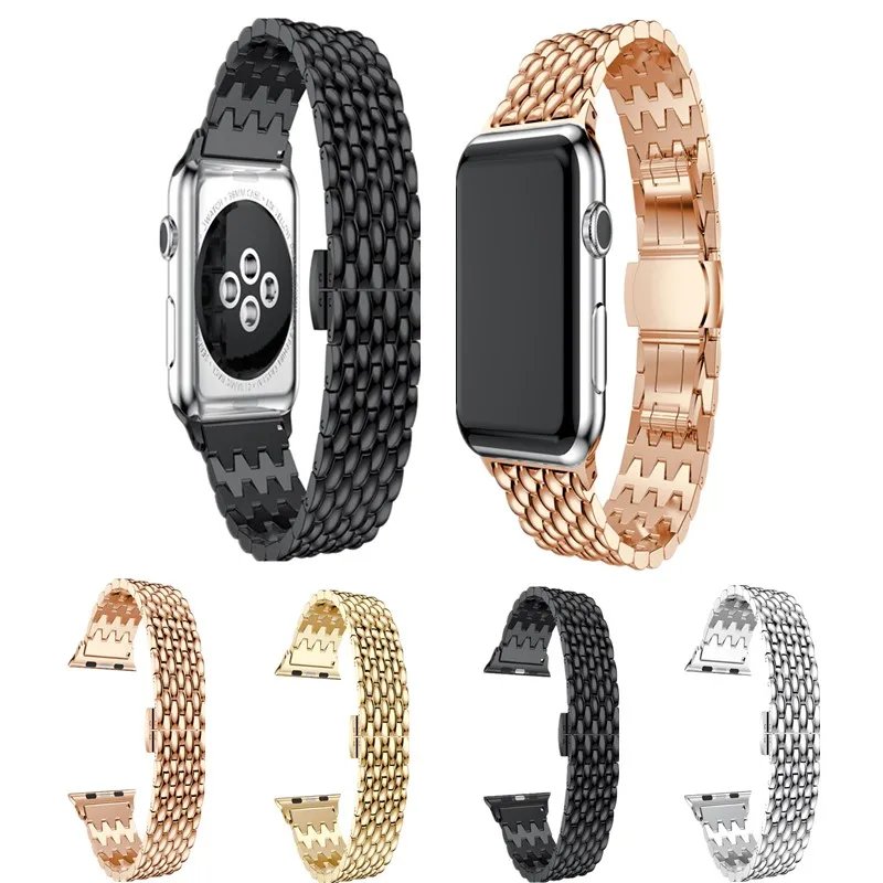 Ремешок из нержавеющей стали для Apple watch band 4 44/40/42/38 мм браслет с узором дракона