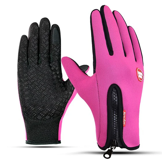 Зимние теплые перчатки для рыбалки, перчатки для сенсорного экрана, спортивные противоскользящие ветрозащитные перчатки для карпа - Цвет: Rose Red