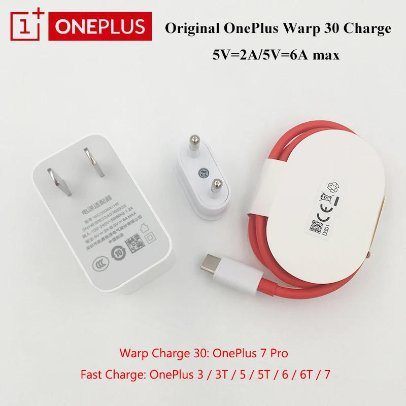 

Original OnePlus Warp Charge 30 Power Adapter Warp 30W US Charger 5V6A MAX Type C USB Cable Quick Charge 30W For OnePlus 7 Pro