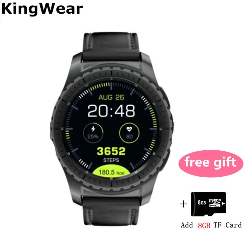 Оригинальные умные часы kingwear KW28 с поддержкой SIM и tf-карты с пульсометром PK KW88 KW98 цифровые часы для xiaomi huawei SAMSUNG - Цвет: black add 8Gcard