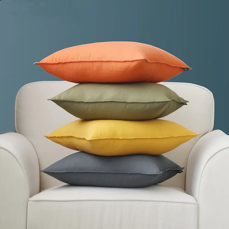 

40/45/55/65cm Solid color cotton linen back cushion cover simple modern square large pillowcase waist pillow cover pillow case
