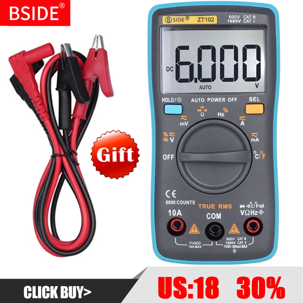 BSIDE Digital Multimeter ZT102 True RMS Auto Range Multimetro Voltmeter
