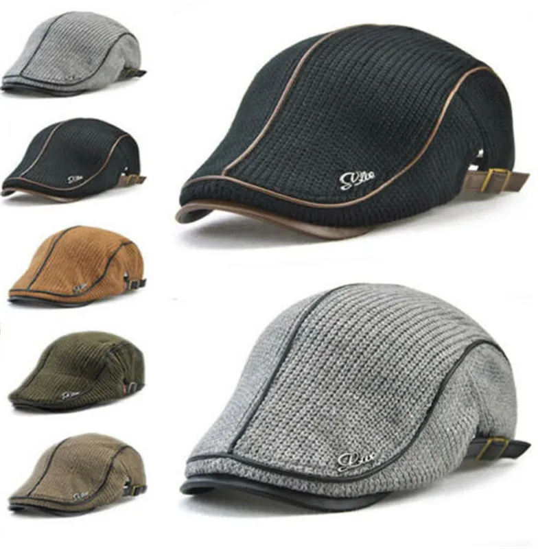 New Men Warm Thick Plush Cotton Autumn Knit Cap Casual Vintage Visors Casual Middle-aged Men Visors