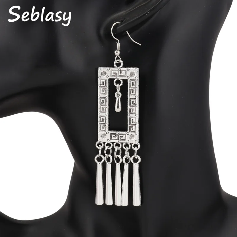 

Seblasy Punk Long Statement Geometric Patterns Square Stripe Water Droplets Tassel Dangle Earrings for Women Night Club Jewelry