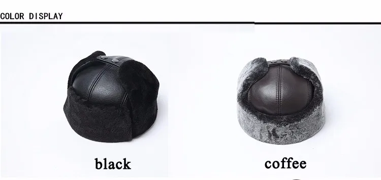 white camo bomber hat RY0202 Winter Genuine Leather Faux Fur Bomber Hat For Man Male Cold Outdoor Ear-cap Warm Ride Motocycling Russian Caps leather bomber hats