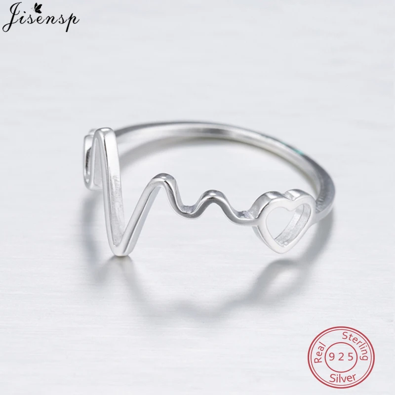 Sammlung Hier Jisensp 100% 925 Silber Trendy Herzschlag Elektrokardiogramm Hochzeit Ringe Für Frau Einfache Ekg Liebe Herz Ring Bague Femme Ringe