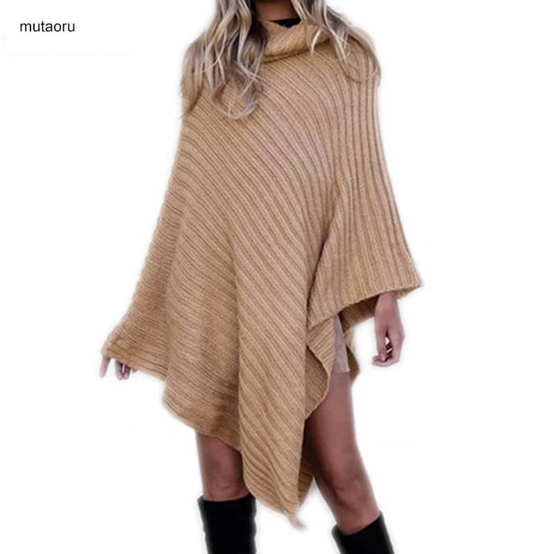 New 2018 Womens Winter Jumpers Knit Turtleneck Shawl Irregular Bat Sleeve Casual Autumn Pullover Loose Sweater Cottcn |