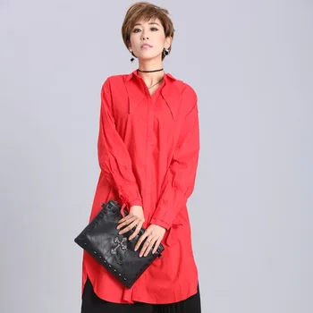 

Putin. Rider2018 spring and autumn new personality loose large size bow shirt women's long casual shirt shirt