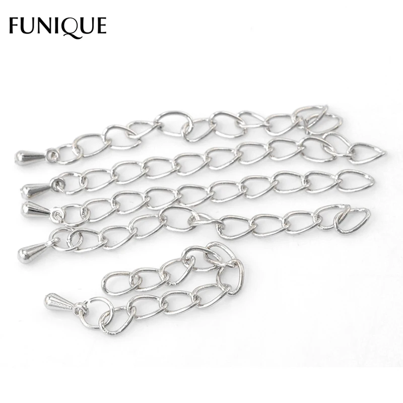 

FUNIQUE Chains 50PCs Copper Tail Extended &Extension Link Chains With Waterdrop Charm For DIY Jewelry Silver Tone 6cm long