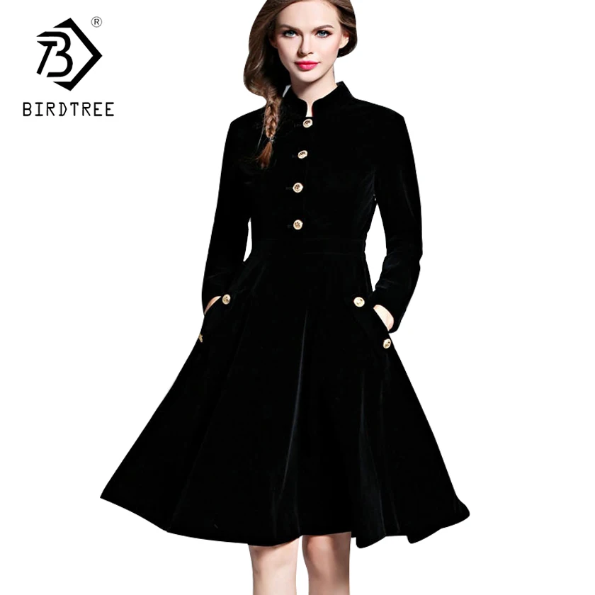 Online Plus Size Abiti Invernali di Velluto Nero del Vestito Delle Donne Dell annata Maniche Lunghe Audrey Hepburn Signore Ufficio Robe Abiti D7D102A