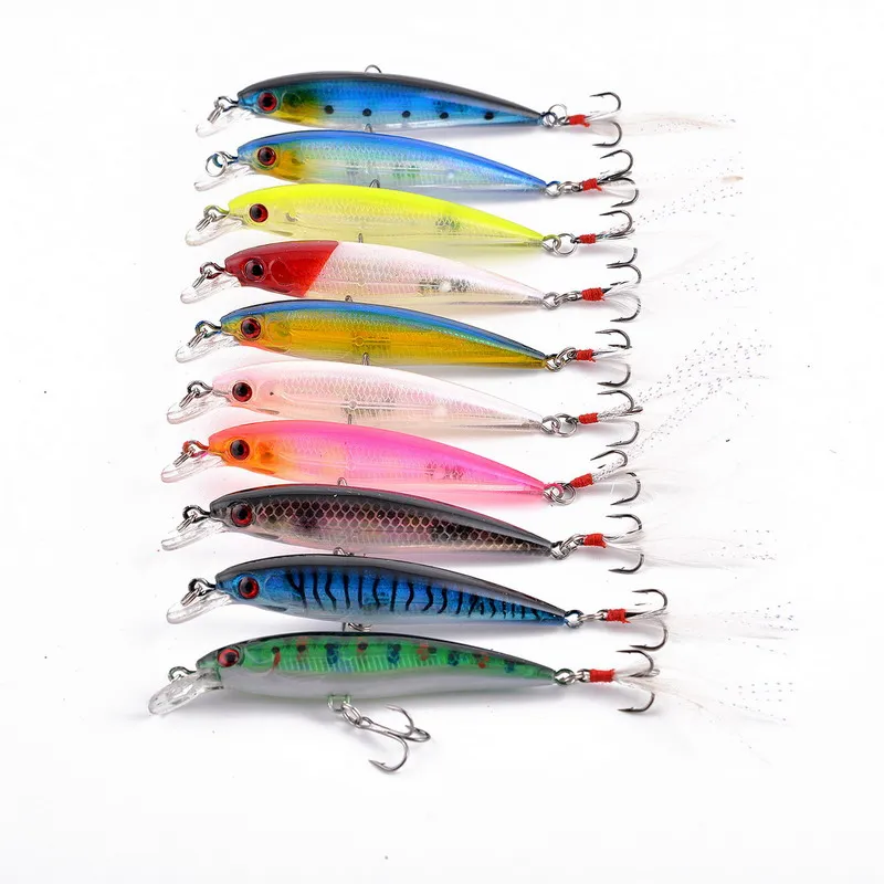 10pcs/set 9cm 8g Hard Minnow Fishing Lure Artificial Bait Fishing Tackle Plastic Fish Swimbait Japan Wobblers