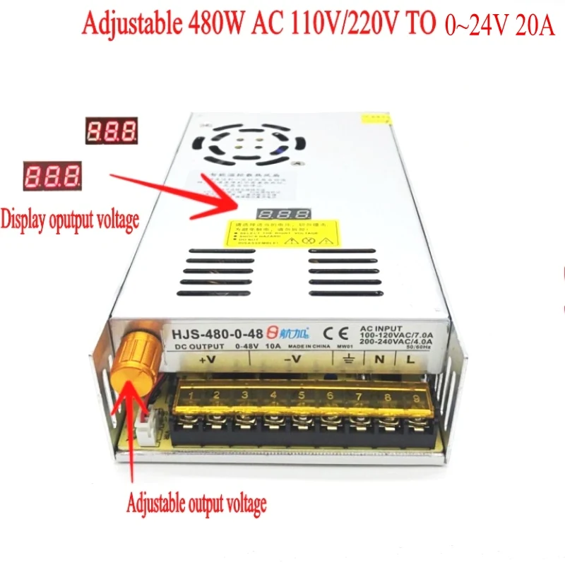 AC-DC преобразователь 110 v 220 v DC/DC 0-24 V 20A 480 W дисплей цифрового вольтметра регулятор регулируемый Питание