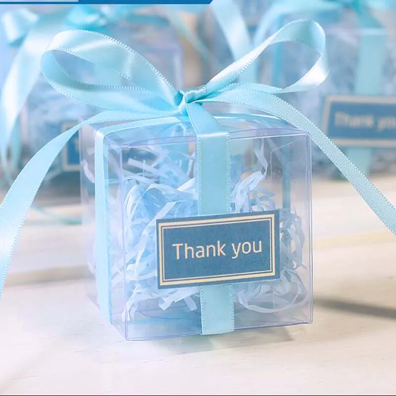 

50 Pieces/lot Clear PVC Square Gift Boxes Favor Candy Packing Souvenir Box Transparent Chocolate Bags Wedding Party Supply