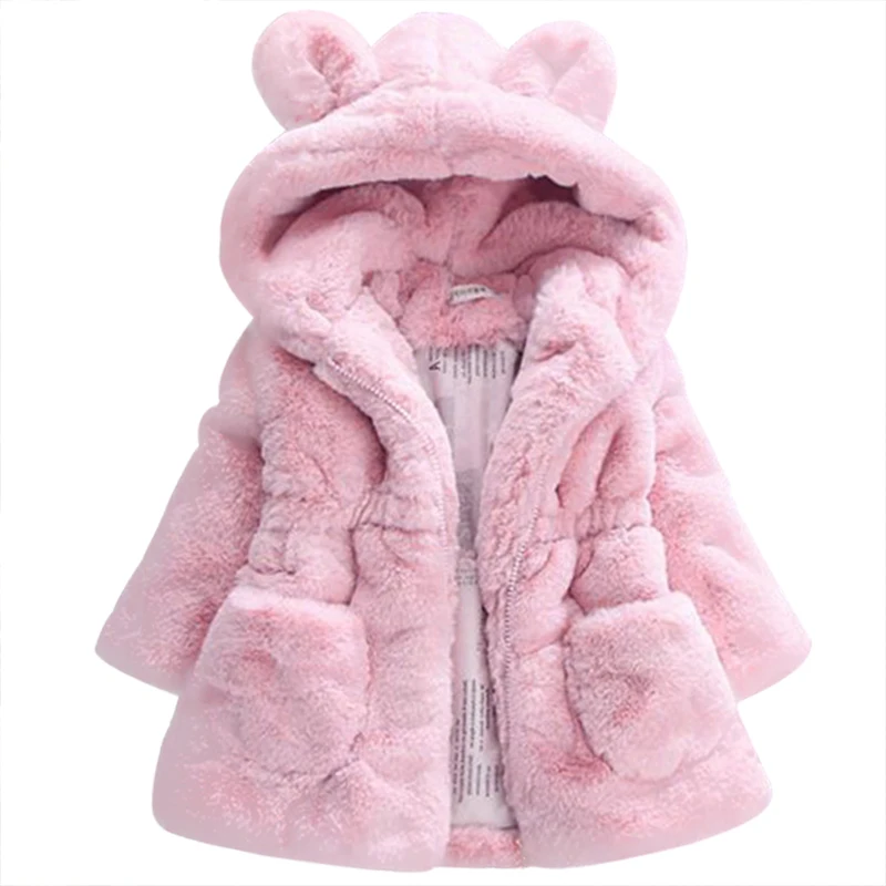 Baby Autumn Winter Waistcoat Children's Rabbit ears Fur Girls Artificial fur Coat Kids Faux Fur Fabric Clothes Fur coat