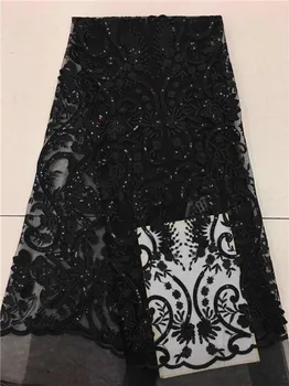 

African Lace Fabric French black Net Lace High Quality African Sequin Lace Fabric for 2018 French Sequin Fabric for 4.5*1.35m