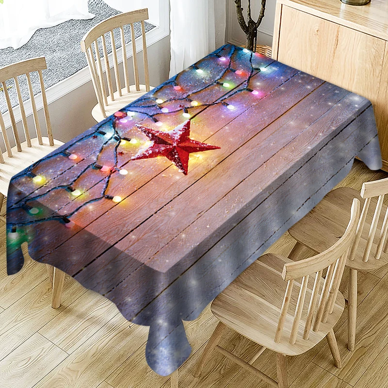 

Christmas Tablecloth 3D Waterproof Tablecloth Fabric Rectangular Table Cloth Neon Wood Star Decoration Tablecloths Table Cover