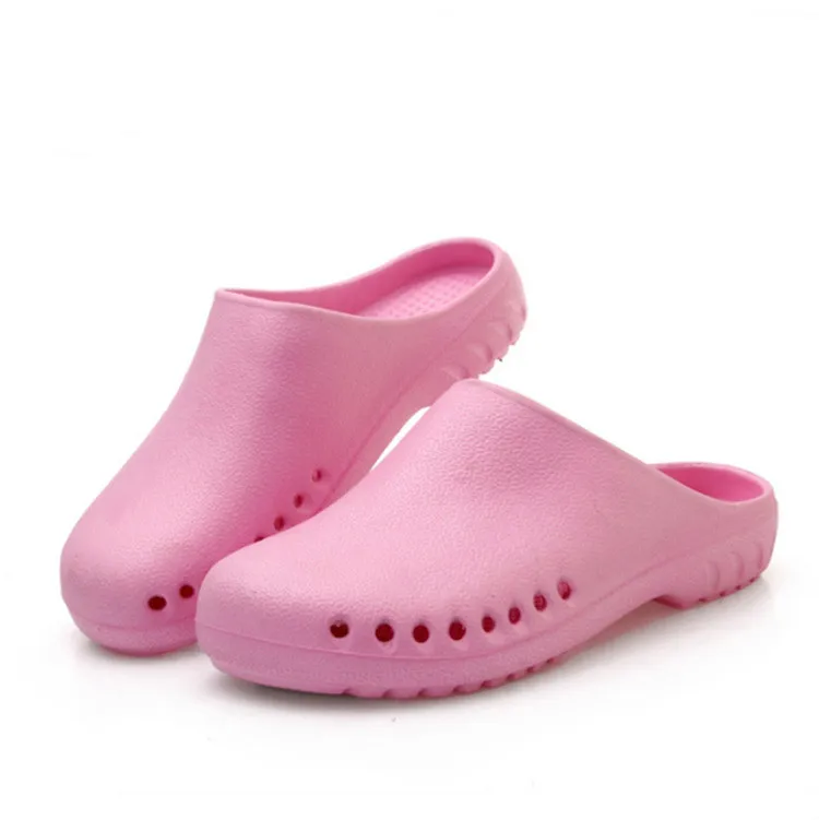 Резиновые шлепанцы мягкие тапочки медработника доктора медсестры защитная обувь операционные лабораторные тапочки дышащая рабочая обувь на плоской подошве - Цвет: Розовый