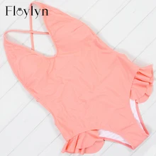 Floylyn Новые однотонные с низким вырезом на спине Для женщин Одна деталь купальник с оборками розовый юбка пуш-ап женские, с завышенной талией, пуш-ап, Maillot De Bain