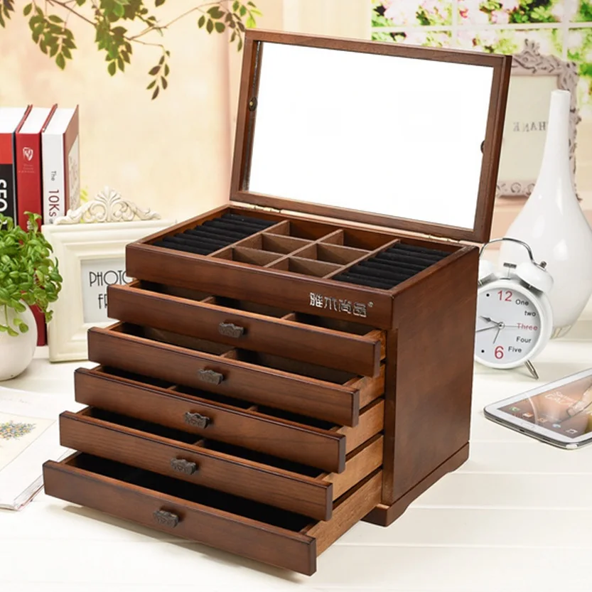 Caja de almacenamiento organizadora caja de joyería estilo europeo de princesa de madera con un espejo de almacenamiento caja Organizador de maquillaje de regalo de boda Caja de almacenamiento organizadora caja de joyería estilo europeo de princesa de madera con un espejo de almacenamiento caja Organizador de maquillaje de regalo de boda