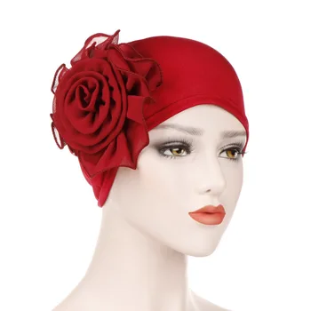 

Pure Candy Flower Headgear Lady Milk Silk Flower Muslim Dress Headgear Hijab Caps Wholesale