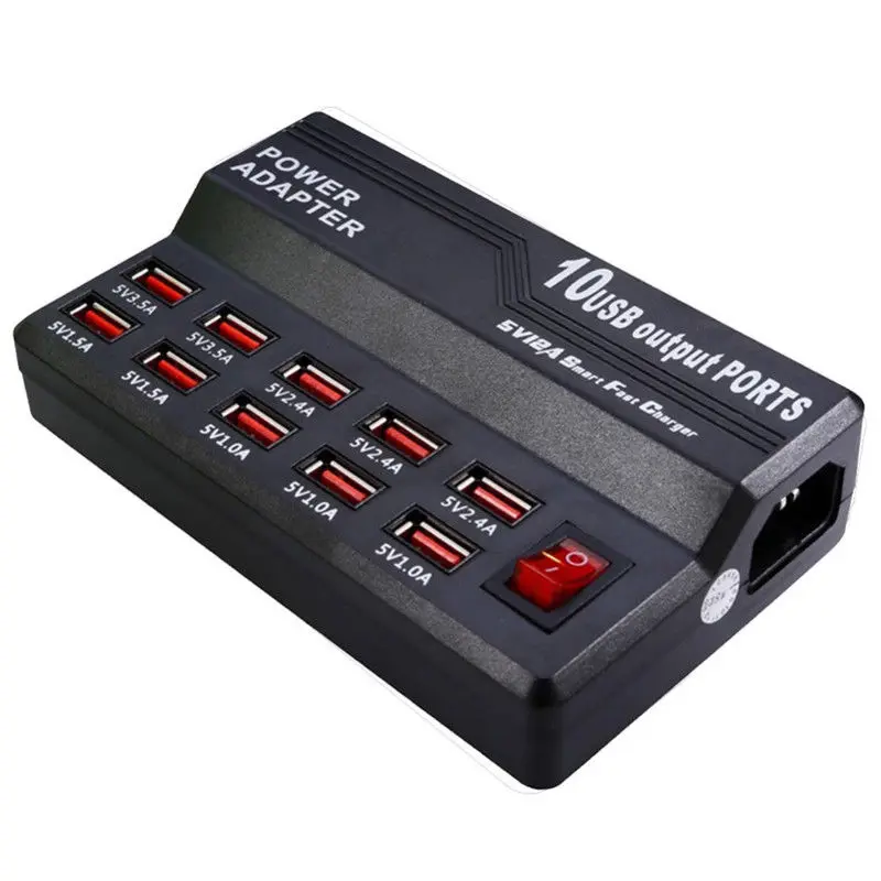 Новое 10 портов USB зарядное устройство для USB 5V 12A домашнее дорожное быстрое зарядное устройство многофункциональный адаптер питания переменного тока для планшетного смартфона