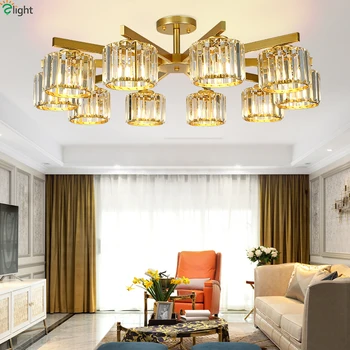 

Modern Gold/Black Metal Led Pendant Chandelier Lights Crystal Living Room Led Chandeliers Lighting Bedroom Hanging Lamp Fixtures