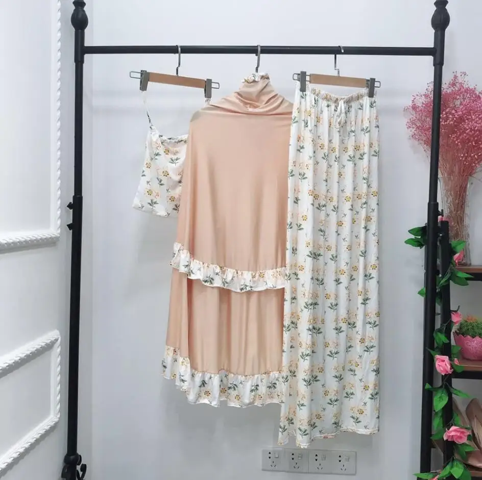 2019 мусульманская женская одежда на выходные Одежда для поклонения Модный комплект из 2 предметов с принтом «Khimar» и длинными юбками Новое