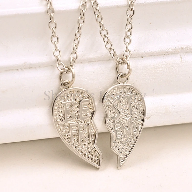 Roto corazón dos piezas mejor colgante collar regalo de joyería para novias pareja piezas de joyería|gift for girlfriend|broken friends pendant necklace - AliExpress