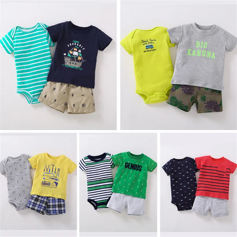 

Newborn baby boy short-sleeved romper 100% cotton printed spring and autumn new body tights t-shirt short-sleeved shorts 3 sets