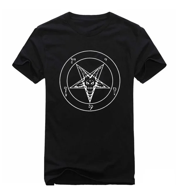 Pentagram Готический оккультных сатаны Мужская модная хлопковая футболка с коротким