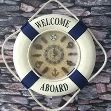 35CM Blue Mediterranean Style Painting Cloth Lifebuoy font b Clock b font 1PC Needle font b