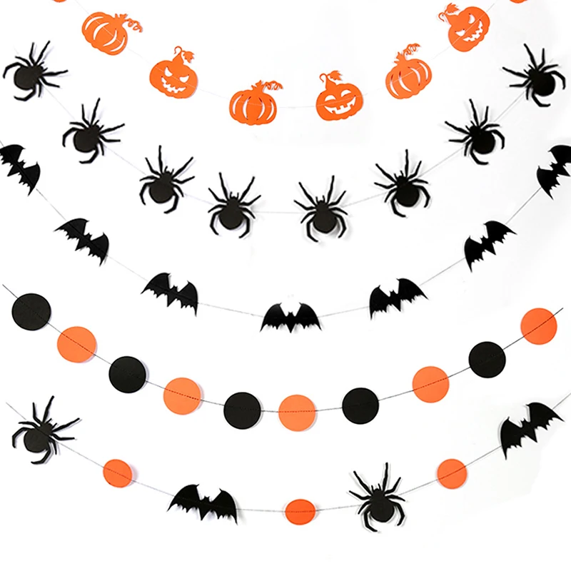 4M Orange/Black Paper Hanging Flag Halloween Decoration Prop Round Spider Pumpkin Bat Bunting Banners Halloween Party Supplies|Party DIY Decorations| - AliExpress