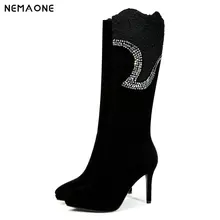 NEMAONE women high heels knee high boots pointed toe ladies boots platform spring autumn party dress shoes woman large size 43
