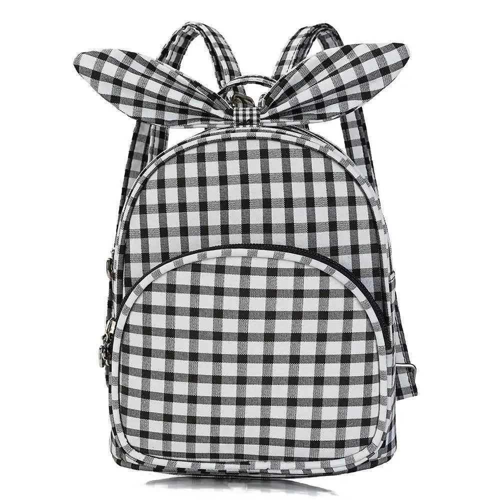 Рюкзак SWYIVY, детская школьная сумка, мини рюкзак, школьные сумки для девочек-подростков,, клетчатый рюкзак с заячьими ушками для детей - Цвет: Черный