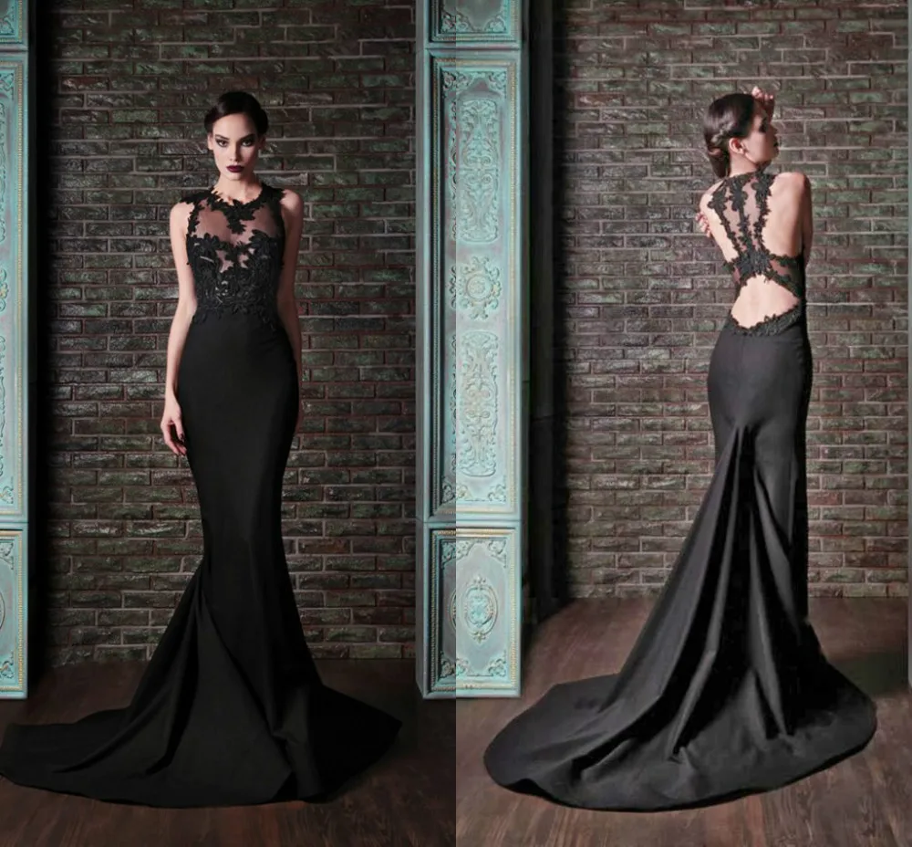 New Arrival 2014 Rami Kadi Mermaid Black Wedding Dresses Winter Sexy
