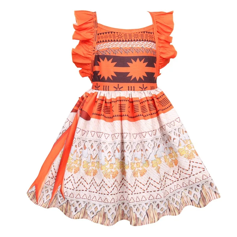 Новое платье Vaiana с necklace ем одежда Моаны платья принцессы Детские праздничные костюмы для косплея с париком одежда для детей Одежда для девочек