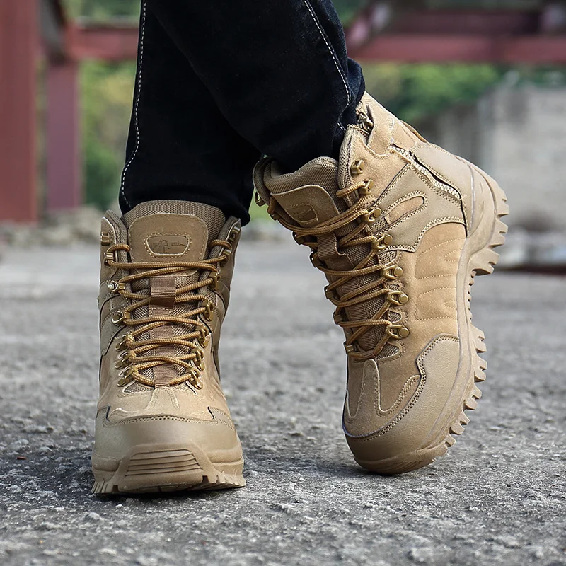 Мужские военные ботинки; качественный Тактический пустынный военный ботильоны; Рабочая обувь в армейском стиле; кожаные зимние ботинки;