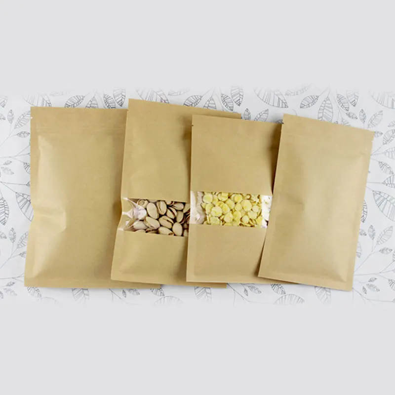 100pcs Flat Brown Gift Bag Paper Kraft Bag With Window For Wedding