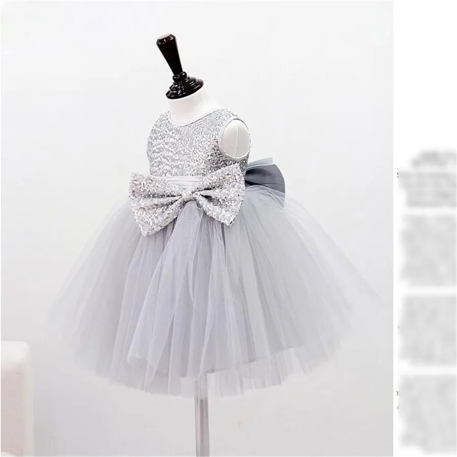 

Lovely Cute Sequins Bow Girl Birthday Party pageant dresses for little girls Grey flower girl dresses for wedding + petticoat