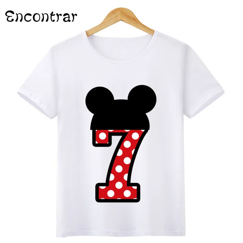 Детская футболка с милым дизайном для дня рождения с номером и бантом, повседневные топы с короткими рукавами для мальчиков и девочек, Забавная детская футболка, ooo3056