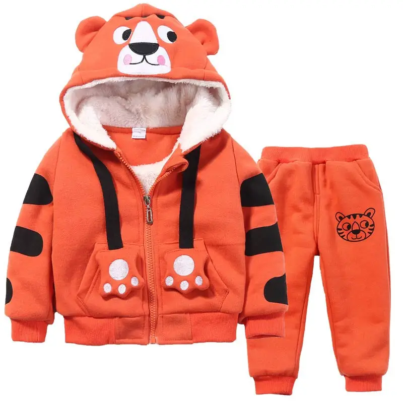 Kopen Leuke Jongens Meisjes Cartoon Tigers Kleding Suits Baby Plus Fluwelen Truien Broek 2 Stuks Sets Kids Peuter Winter Sport Kleding 1 5Yrs
