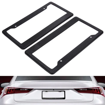 

2pcs Carbon Car License Plate Frames Tag Covers Holder For Vehicles USA Canada Standard Car Styling License Plate Frame