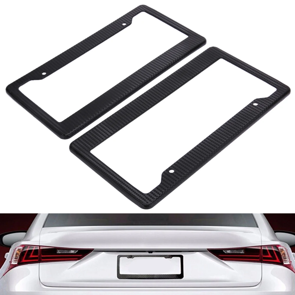 Image 2pcs Carbon Fiber Pattern ABS Car License Plate Frames Tag Covers (Black)  For Vehicles USA Canada Standard ME3L